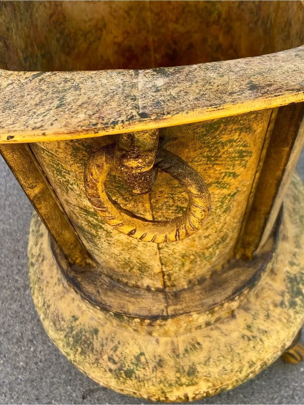 Distressed Yellow Decorative Floor Vase with Ring Accent
